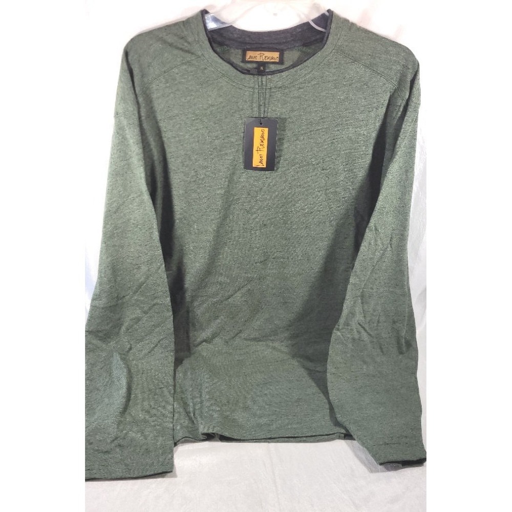 Lenor Romano Men's Long Sleeve Double Trimmed Tee T-Shirt - Green - XL